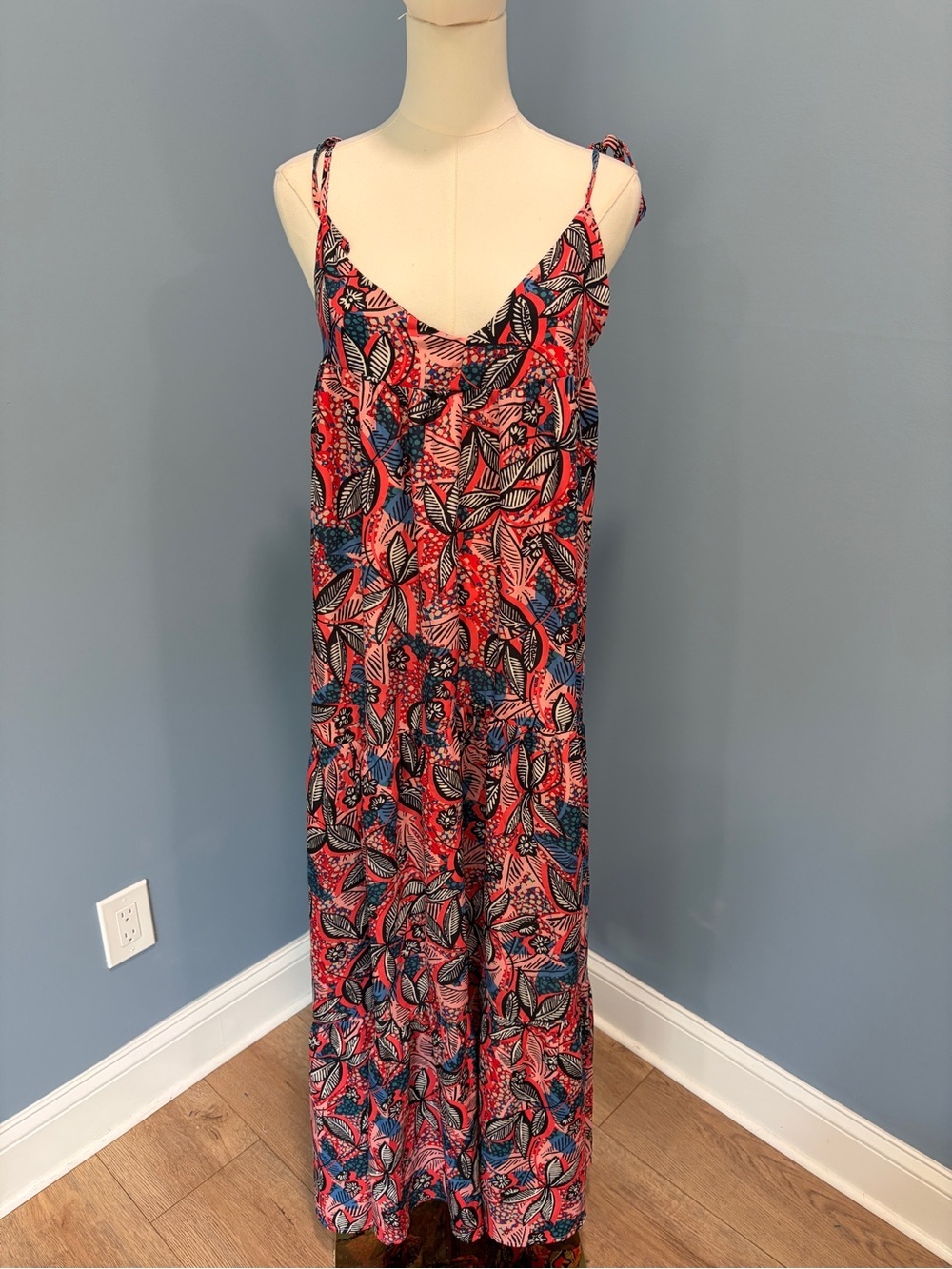 Lucca Couture Tropical Tie Strap Maxi Dress Small Boho Resort Vacation